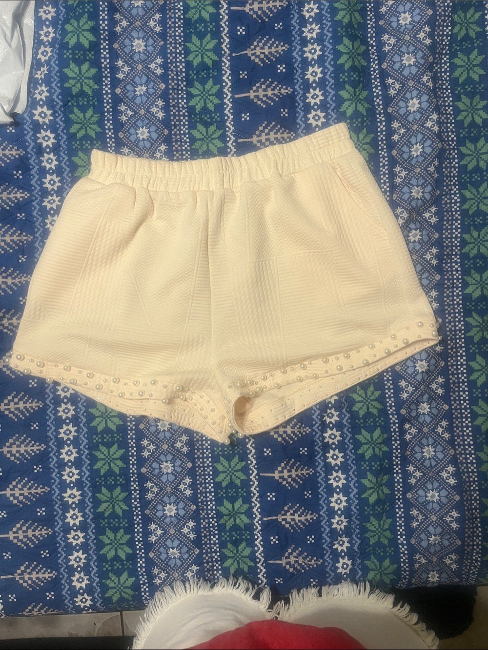 Umgee Cream High Waist Women's Shorts with Stud Trim